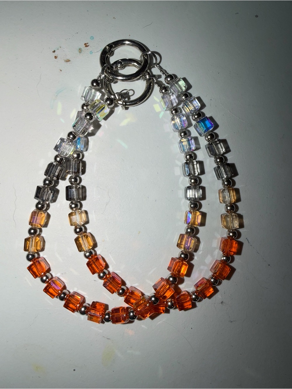 2 Beaded Gradient Crystal Keychain - Orange & Clear